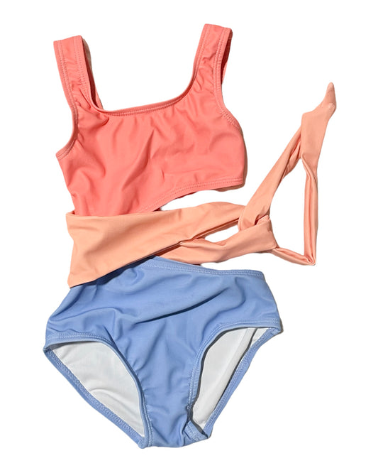 bright color block one piece swimsuit