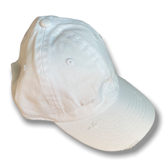 white distressed baseball cap