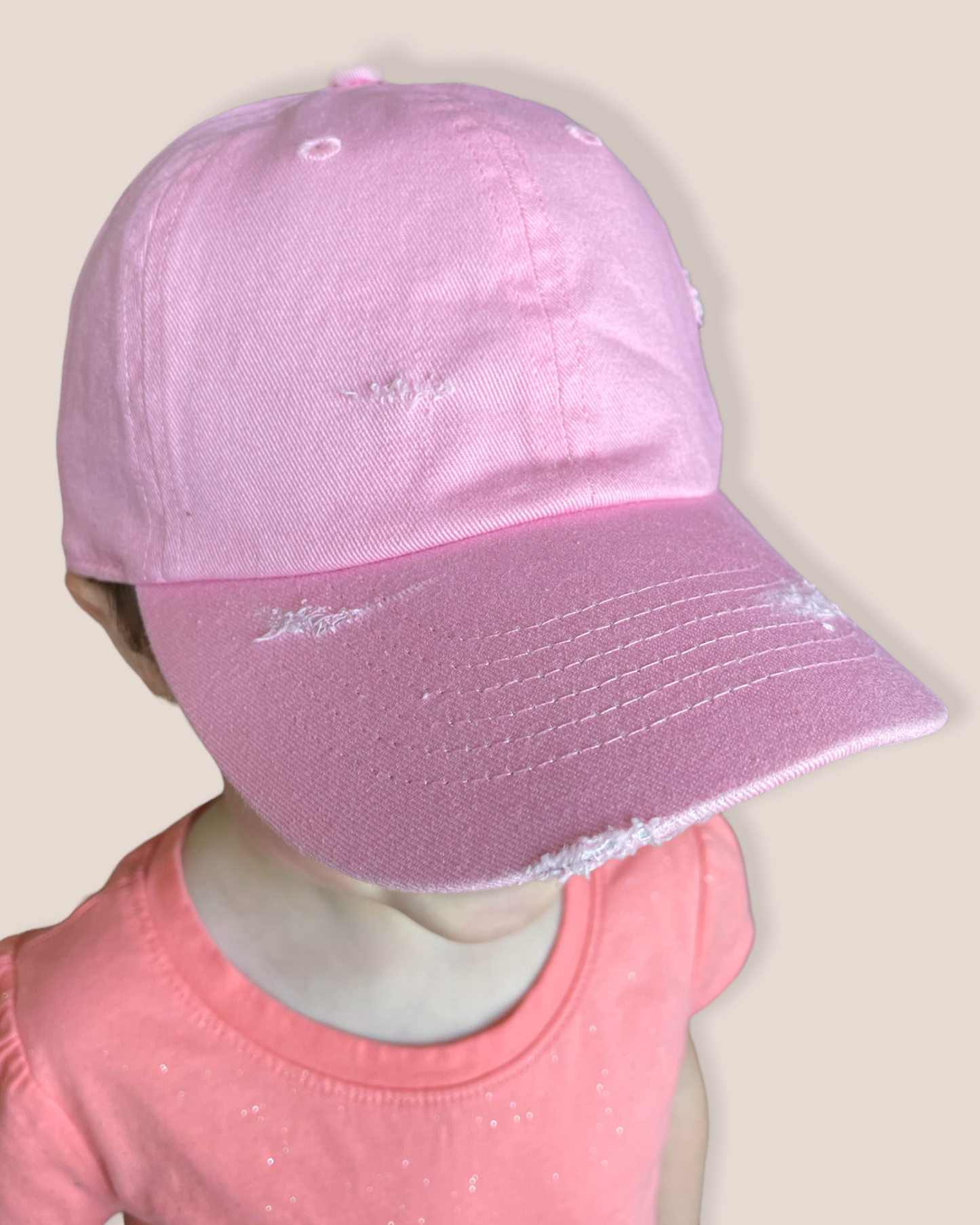 pink distressed baseball cap