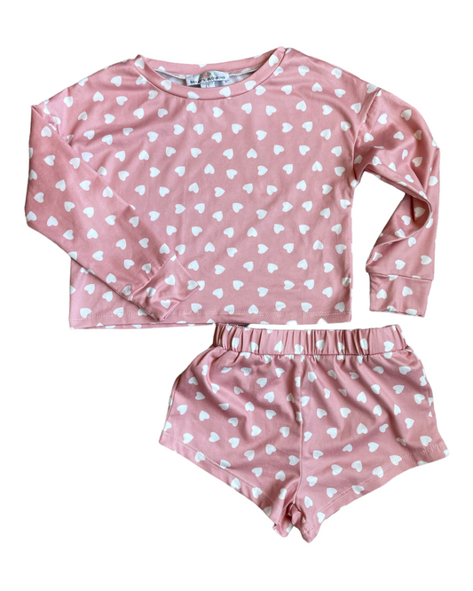 pink + white hearts leisure set - 2 piece