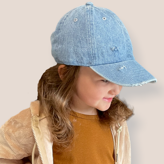 denim distressed baseball cap