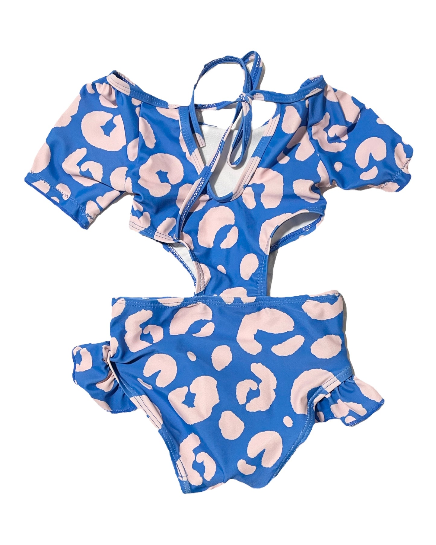 blue cut-out one piece swimsuit