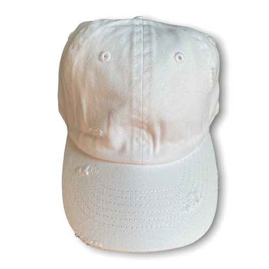 white distressed baseball cap