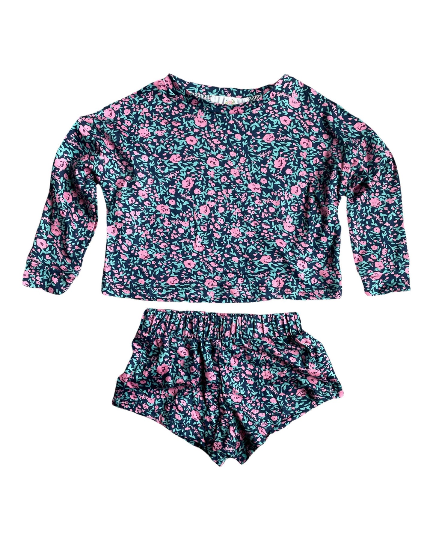 navy + pink floral leisure set - 2 piece